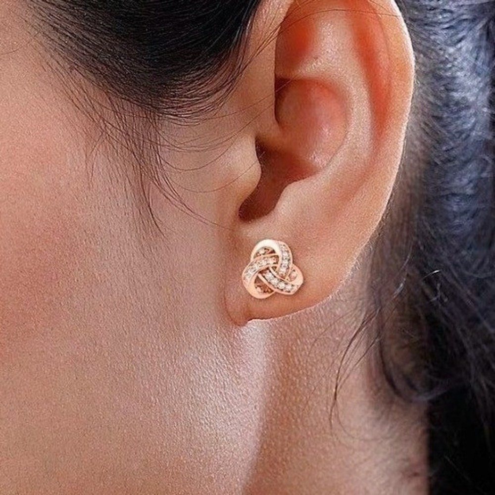 DJoy Moissanite Knot Stud Earrings 0.35ctw Rose Gold Vermeil Sterling Silver